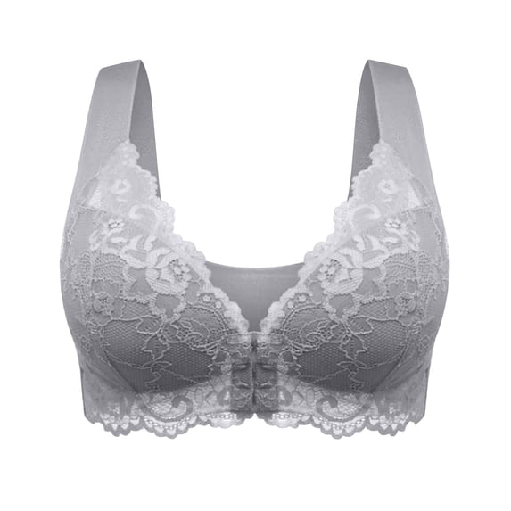 AINIYS Secure Fit Bra for Women Front Closure Seamless Appliquéd Lace Cleavage Bra Lift and Support Push-Up Bra Breathable Everyday Bras Gathered Full-Cup Wide Straps Bralette Gray XXXXXXXXXXXL
