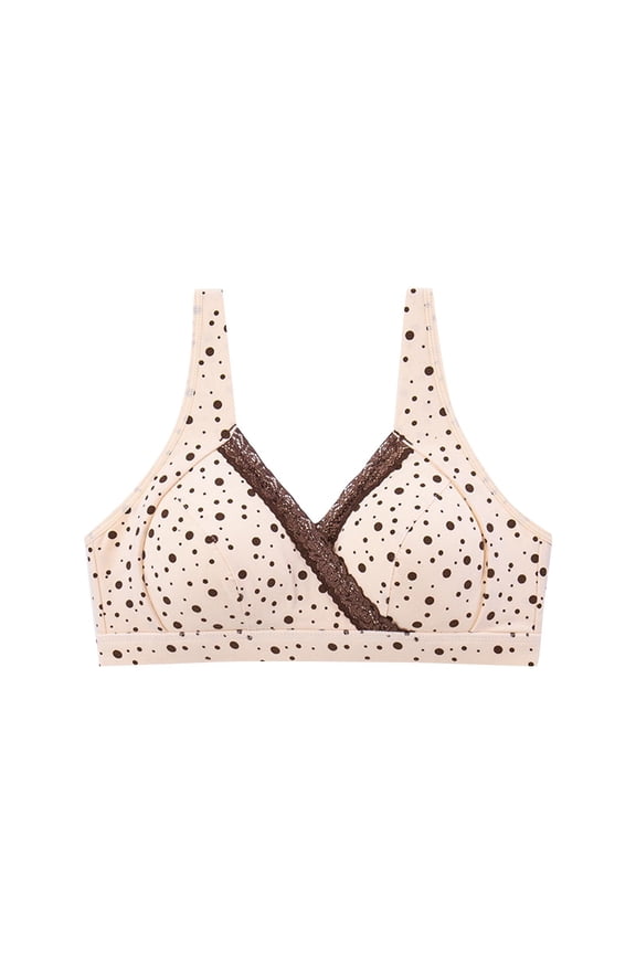 Secure Fit Bra for Women Lift and Support Push-Up Bra Cotton Polka Dots Lace Trim Breathable Everyday Bras Cleavage Bra Maternity Nursing Bra Anti-Sagging Bra Bralette Coffee 80