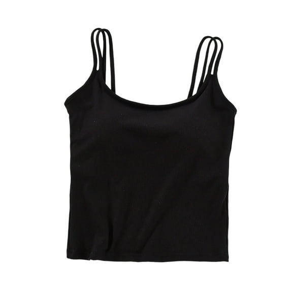 AINIYS Secure Fit Bra for Women Padded Bra Solid Color Tank Tops Camisole Tops Built in Bra Bralette Pajamas Tops Breathable Everyday Bras Cotton Sleeveless Lounge Shirts Black S