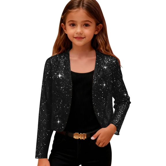 AINIYS Sequin Long Sleeve Casual Jacket Children's Cardigan Soft Comfortable Stylish Coat for Parties Birthdays Dance Performances Leisure Activities for Girls Black 4 Years