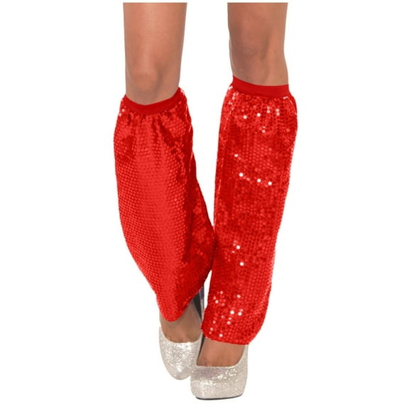 AINIYS Sequins Leg Warmers Sparkle Leg Sleeves Leg Socks Leg Warmers Dance Accessories for Women Girls Red