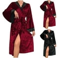 thumbnail image 1 of AINIYS Sexy Long Sleeve Lace Robe Velvet Sleepwear Soft Homewear Nightgown for Women, able Stylish Long Bathrobe for Daily Wear Wine L, 1 of 7