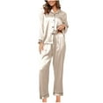thumbnail image 1 of AINIYS Silk Pajamas for Women Long Sleeve Sets Button Down Sleepwear Lounge Silky Pajama Long Pants Sleepwear with Pockets Beige L, 1 of 8