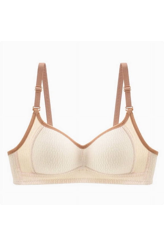 Soft Cup Bra Secure Fit Bra for Women Wireless Lift and Support Push-Up Bra Anti-Sagging Bra Bralette Cleavage Bra Breathable Everyday Bras Thin Fabric Bralettes Beige L