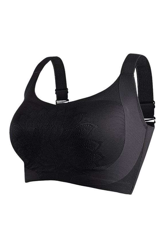 Soft Cup Bra Secure Fit Bra for Women Wireless Plus Size Bralette Breathable Everyday Bras Floral Lace Cleavage Bra Lift and Support Push-Up Bra Thin Fabric Bralettes Black L