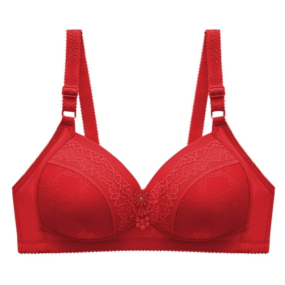 AINIYS Soft Cup Bra Wireless Secure Fit Bra for Women Breathable Everyday Bras Thin Fabric Bralettes Bralette Floral Lace Red 38/85