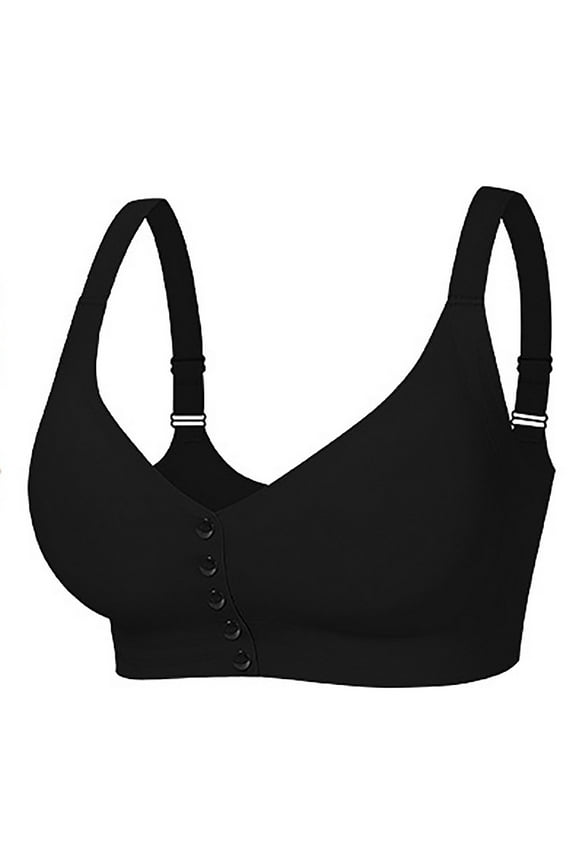 Soft Cup Bra Wireless Secure Fit Bra for Women Front Closure Breathable Everyday Bras Plus Size Bralette Black L