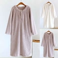 thumbnail image 1 of AINIYS Solid Color Button Round Neck Long Sleeve Women Home Robe, Soft Casual Sleepwear for Daily Relaxation and Pink XL, 1 of 10