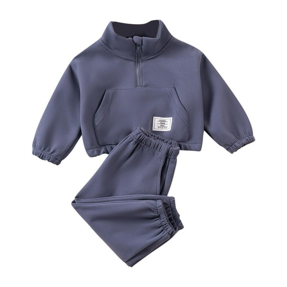 AINIYS Solid Color Hoodie Set for Kids Casual Long Sleeve with Velvet Zipper Large Pocket Sports Pants Two Piece Outfit for Fall Winter Everyday Wear Dark Gray 1 Years