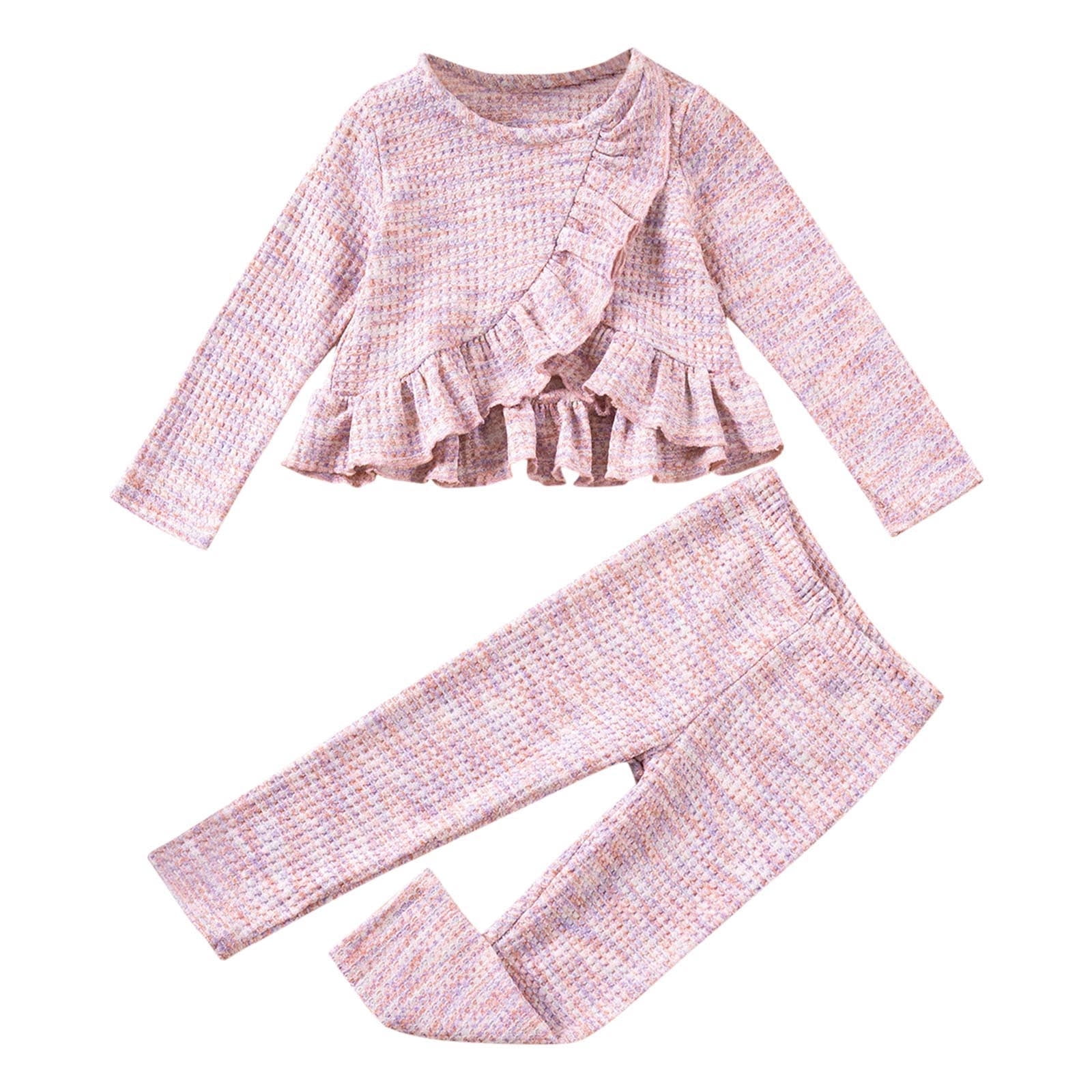 AINIYS Solid Color Long Sleeved Casual Ruffle Top Set for Girls ...