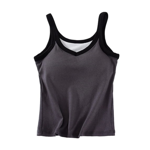 AINIYS Solid Color Tank Tops Pajamas Tops Padded Bra Camisole Tops Built in Bra Bralette Secure Fit Bra for Women Breathable Everyday Bras Sleeveless Lounge Shirts Cotton Gray M