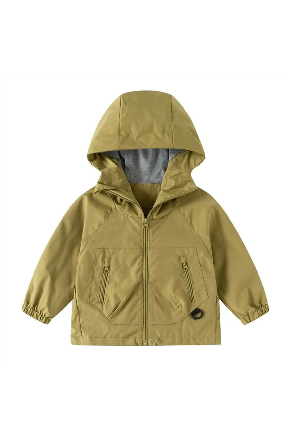 Solid Long Sleeve Hooded Jacket with Pockets Comfortable Casual Loose Outerwear for Kids Outdoor Sports School Everyday Wear Adventure Green 2 Years