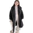 thumbnail image 1 of AINIYS Solid Teddy Fleece Thickened Long Sleeve Coat Button Closure Warm Jacket Soft Breathable Casual Outerwear for Kids Suitable for Birthday Wedding Holiday Fun Dark Gray 9-10Years, 1 of 6
