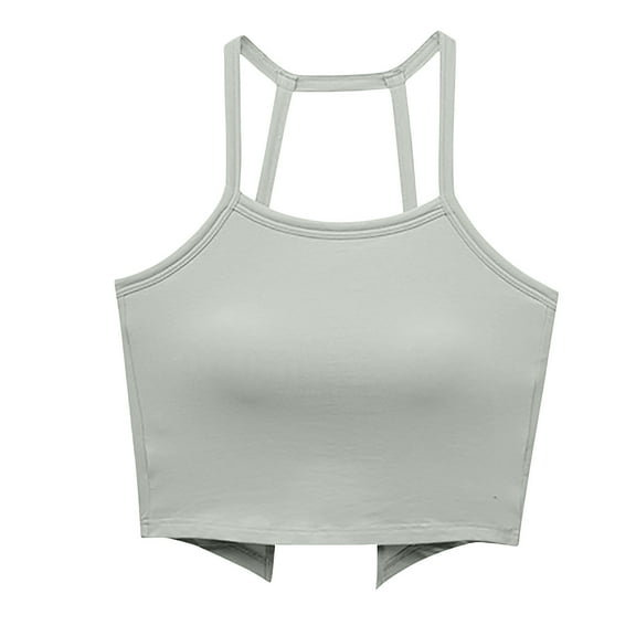 AINIYS Strappy Crop Tops Bralette Padded Bra Solid Color Tank Tops Spaghetti Cross Back Tube Tops Secure Fit Bra for Women Suspender Breathable Everyday Bras Longline Sports Bra Green S