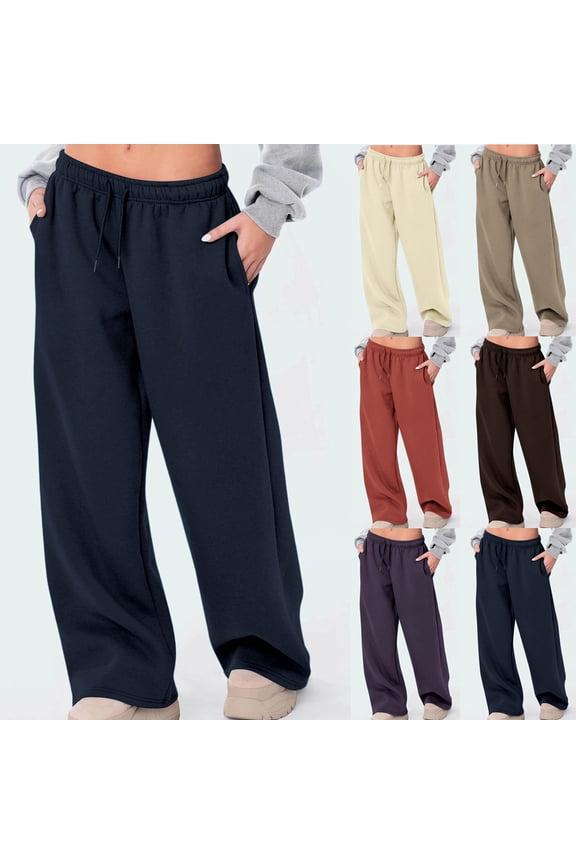 Sweatpants Women Baggy Straight-Leg Wide Leg Low Rise Sweat Pants Athletic Loose Comfy Solid Fall Winter Pants Beige L