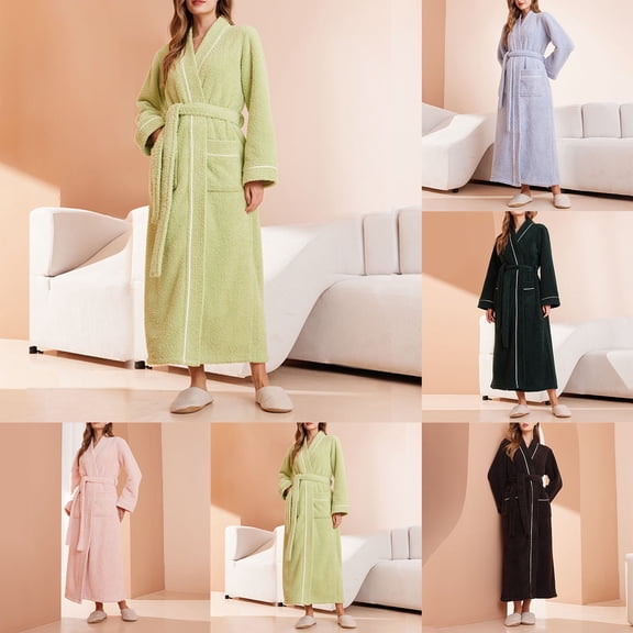 AINIYS Thick Flannel Velvet Long Bathrobe Women's Pajamas Nightgown Soft able Lounge Wear for Spring Winter Sleepwear Pink M