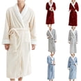 thumbnail image 1 of AINIYS Thickened Collar Long Bathrobe Flannel Robe for Home Wear, Pocketed Women's Stylish Nightgown for Fall and Winter Red XXL, 1 of 7