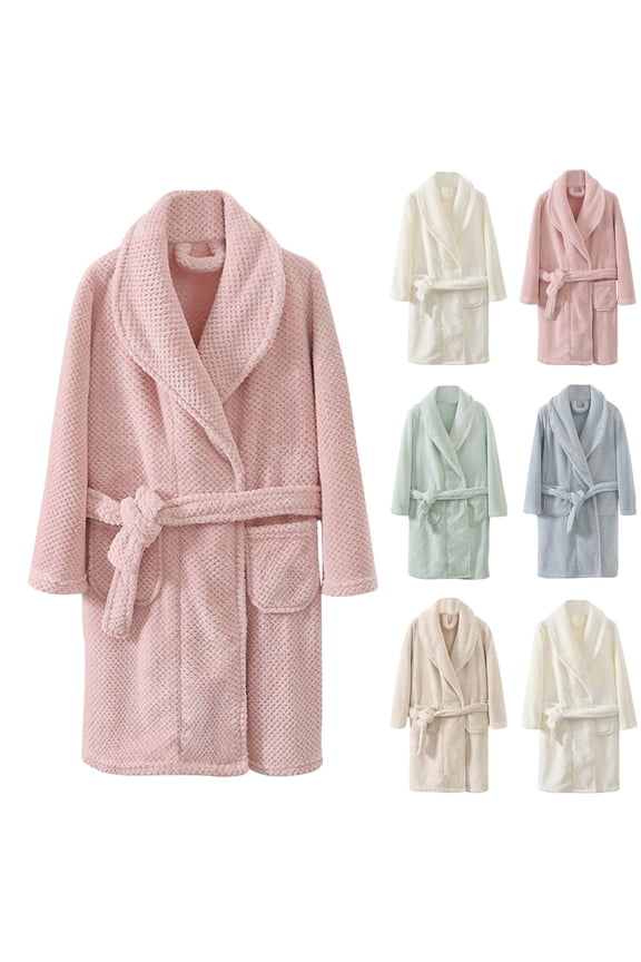 Thickened Flannel Bathrobe Soft Velvet Pajamas Stylish Robes for Home Travel Sleepwear Casual Outs for Ages 4-15 Pink 12 Years