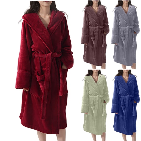 AINIYS Thickened Fleece Hooded Bathrobe for Women, Soft Absorbent Fabric, Long Sleeve, able and Warm for Home Lounging in Fall and Winter Gray Free Size