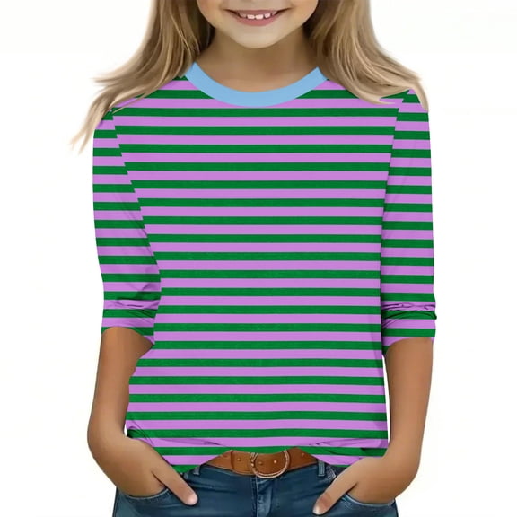 AINIYS Toddle Casual Loose Pullover Round Neck T-Shirts for Boys Long Sleeve Striped 3 Years Girls Basic Tees Kids Fashion Clothes Vintage Fall and Spring Sweatshirt