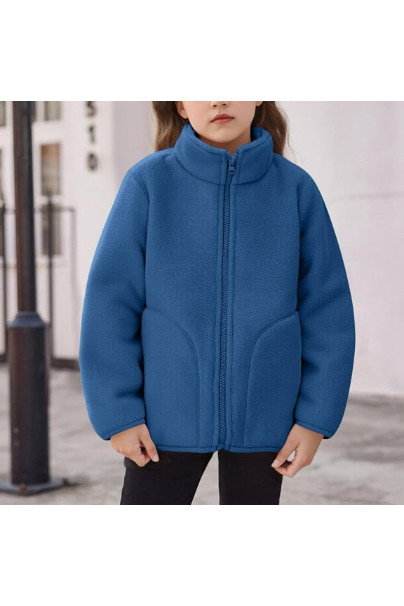 Toddler and Kids Fleece Soft Warmt Jacket Full-Zip Stand Collar Outwear with Pockets for Children Lightweight and Cozy for Daily Wear Blue 1 Years