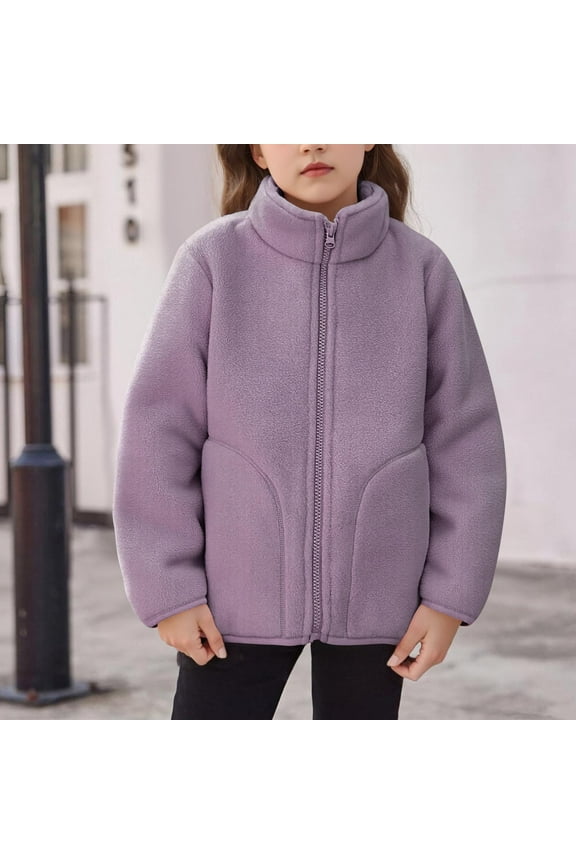 Toddler and Kids Fleece Soft Warmt Jacket Full-Zip Stand Collar Outwear with Pockets for Children Lightweight and Cozy for Daily Wear Purple 1 Years