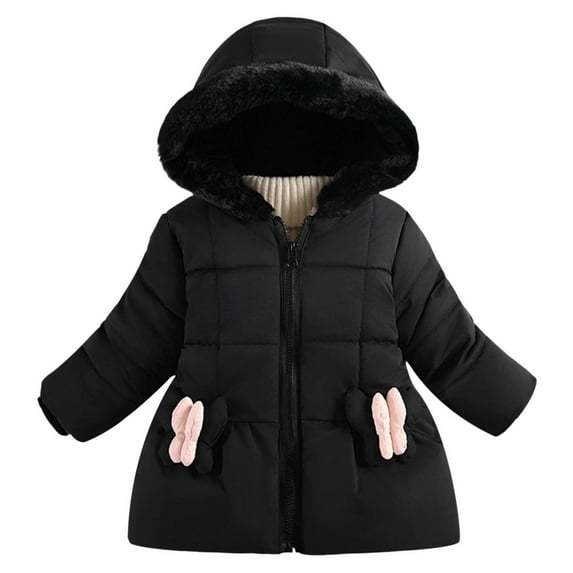 AINIYS Little Winter Coats Kids Girls Full Zip up Jacket Puffer Dress Hooded Jacket with Bowknot Pockets Black 1 Years