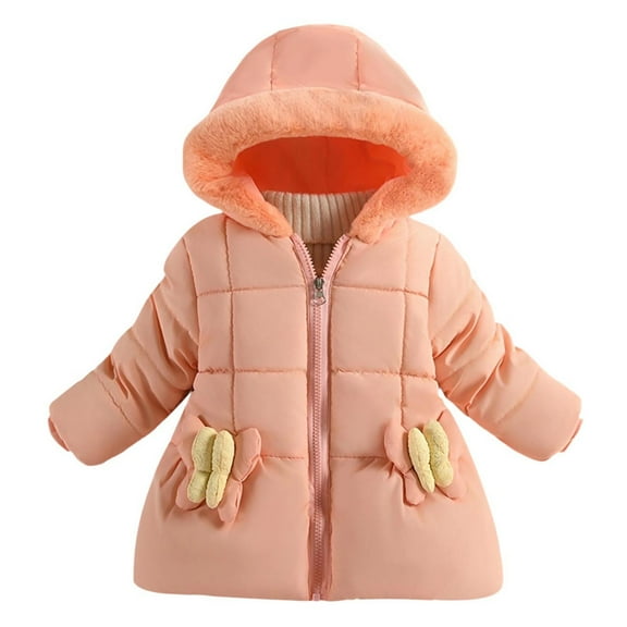 AINIYS Little Winter Coats Kids Girls Full Zip up Jacket Puffer Dress Hooded Jacket with Bowknot Pockets Orange 3 Years