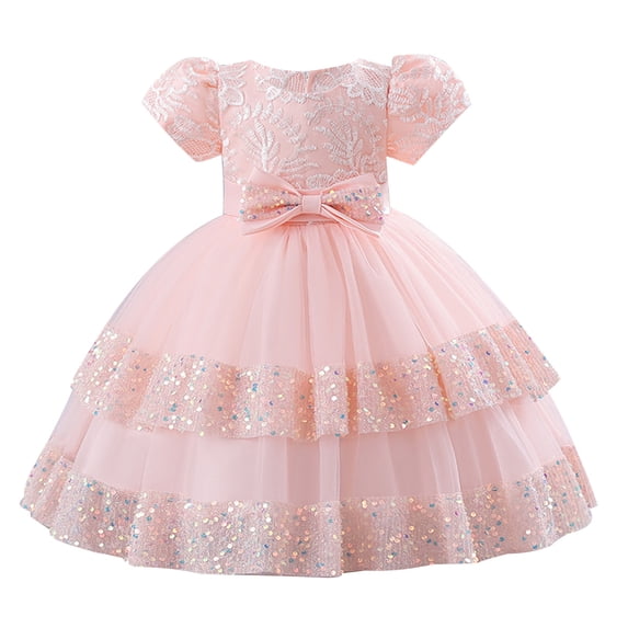AINIYS Toddlers Baby Girls Sequins Tulle Dresses Kids Birthday Pageant Wedding Princess Dress Pink 1 Years