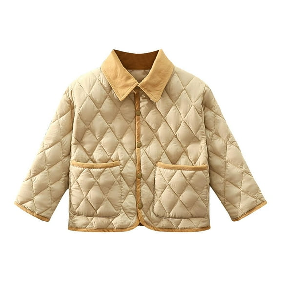 AINIYS Toddlers Quilted Lightweight Jackets Casual Long Sleeve Lapel Button up Puffer Coat with Pockets for baby Khaki 2 Years