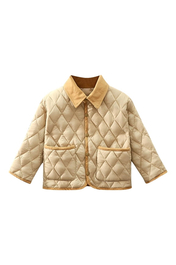 Toddlers Quilted Lightweight Jackets Casual Long Sleeve Lapel Button up Puffer Coat with Pockets for baby Khaki 5 Years