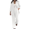 thumbnail image 1 of AINIYS Two Piece Sets for Women Outfits Casual Long Sleeve lapel Button Down Shirt Wide Leg Pants Loungewear Outfits White XL, 1 of 9