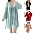 thumbnail image 1 of AINIYS V Neck Velvet Lace Trim Sleep Dress and Robe Set, Solid Color, Adjustable Straps, Women's Pajama Nightwear for Relaxing Nights Black M, 1 of 6
