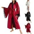 thumbnail image 1 of AINIYS Velvet Lace Patchwork Women's Cardigan Long Sleeve Plus Size Casual Nightgown able Sexy Sleepwear for All Seasons White S, 1 of 5