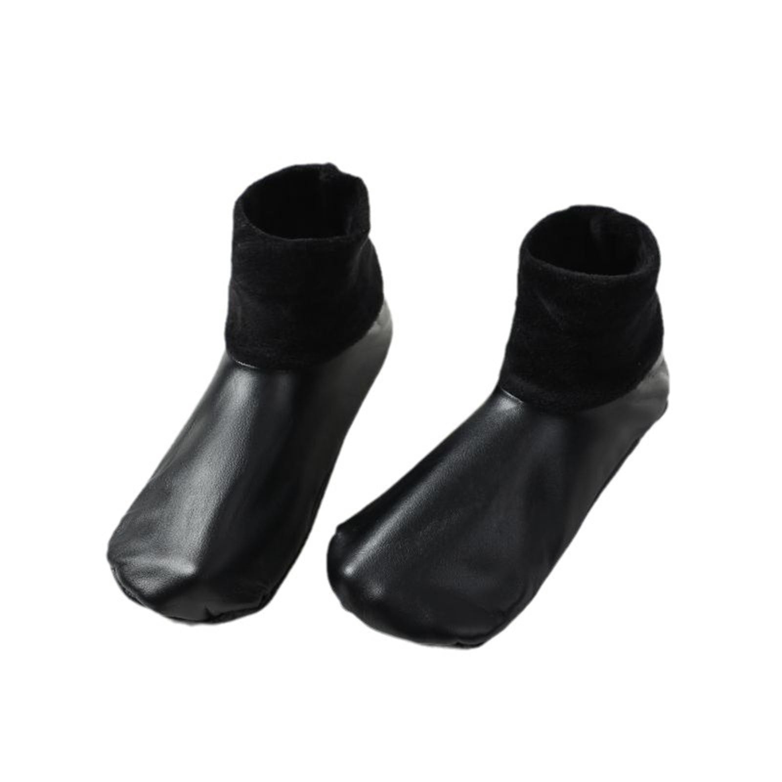 Unisex Leather Slip-On Socks - Ankle Socks With Fleece Lined Bottom & Elastic Support (Black)