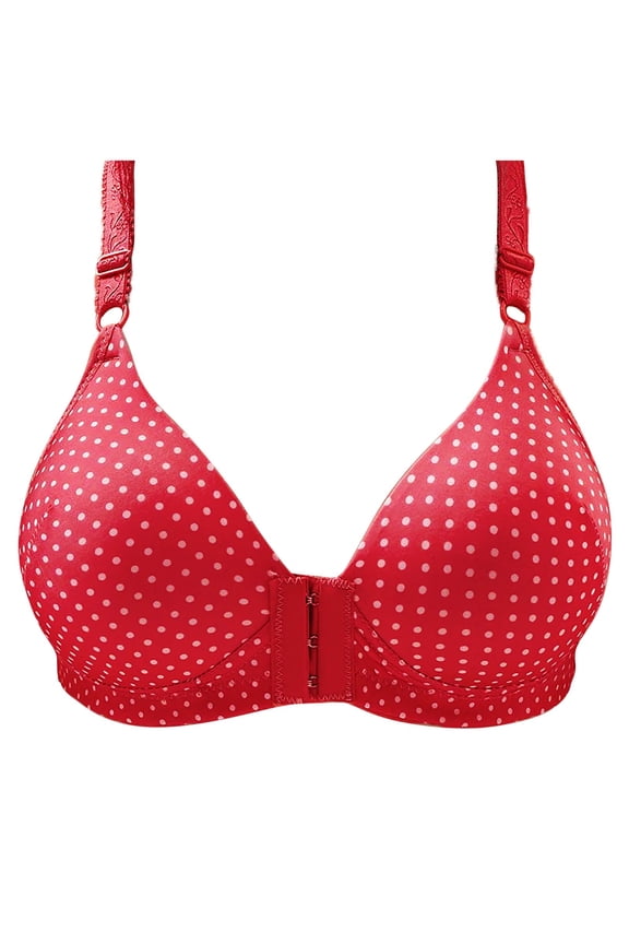 Wide Straps Soft Cup Bra Wireless Plus Size Front Closure Breathable Everyday Bras Secure Fit Bra for Women Bralette Red 36