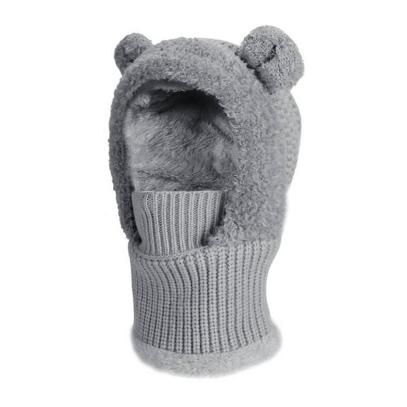 AINIYS Winter Children Knit Hat Ear Protection Scarf Set Soft Breathable Adjustable Outdoor Sunscreen Accessory Travel Cute Design Gray 6-13 Years