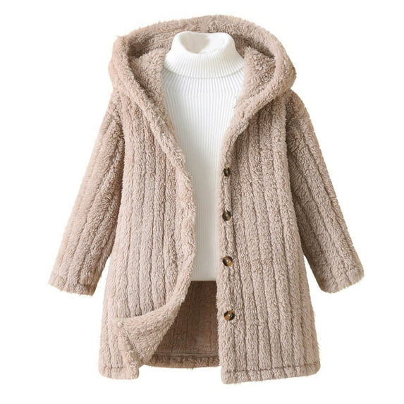 AINIYS Winter Jackets 2024 Double Breasted Fleece Jacket Mid Length Hooded Coat New York Outfits Girls Suitable for Autumn and Winter