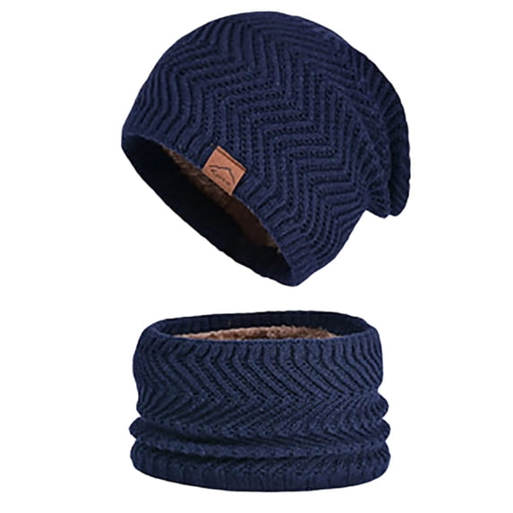 AINIYS Winter Knitted Hat Scarf Set Warm Acrylic Ear Protection Outdoor Sports Cozy Two-piece Cold Weather for Skiing Running Navy