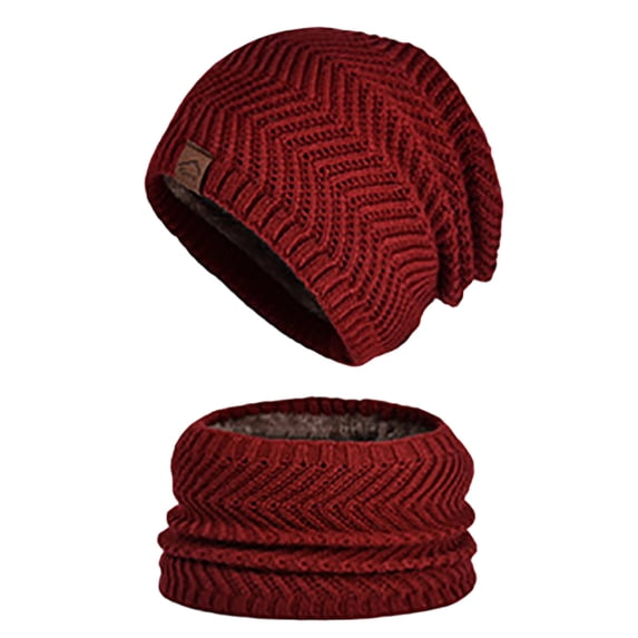 AINIYS Winter Knitted Hat Scarf Set Warm Acrylic Ear Protection Outdoor Sports Cozy Two-piece Cold Weather for Skiing Running Wine