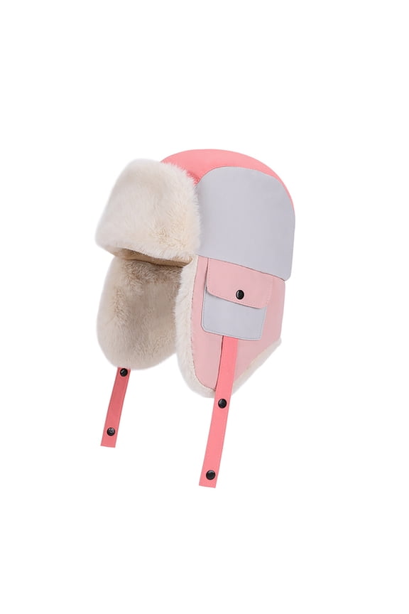 Winter Outdoor Windproof Cold-proof Hats Thickened Warm Fleece Ear Protection Casual Slouchy Knit Hats for Boys and Girls Skiing and Ice Skating Pink
