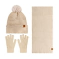 thumbnail image 1 of AINIYS Winter Women Warm Hat Scarf Gloves Set Double Layer Thick Knitted Windproof Ear Protection Casual Fashion Accessory Ideal Beige Free Size, 1 of 5