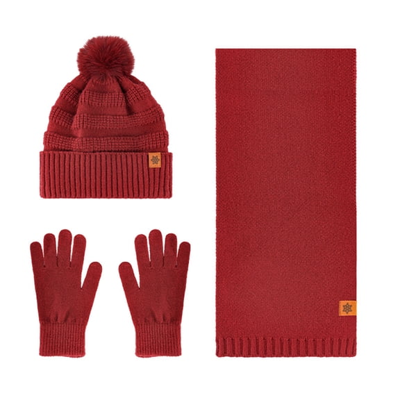 AINIYS Winter Wool Hat Scarf Gloves Set Double Layer Warm Fashion Casual Daily Use Red Free Size