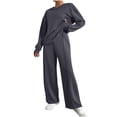 thumbnail image 1 of AINIYS Women 2 Piece Outfits Fall Sweatsuits Solid Color Crewneck Sweatshirt Wide Leg Sweatpants Trendy Loungewear Sets Tracksuit Dark Gray S, 1 of 9