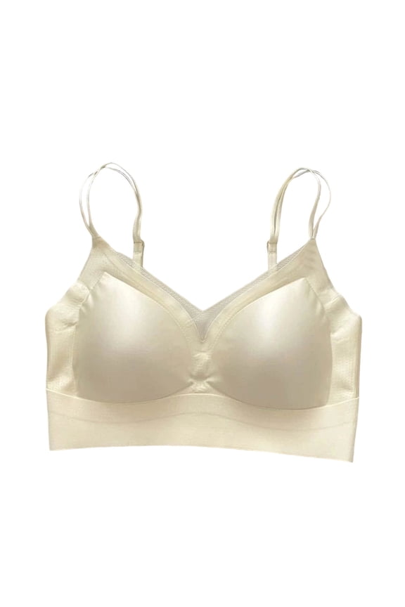 Women Bra Silk Ultra Thin Soft Mesh Wireless Bra Breathable Smooth Bounce Control Bra Beige L
