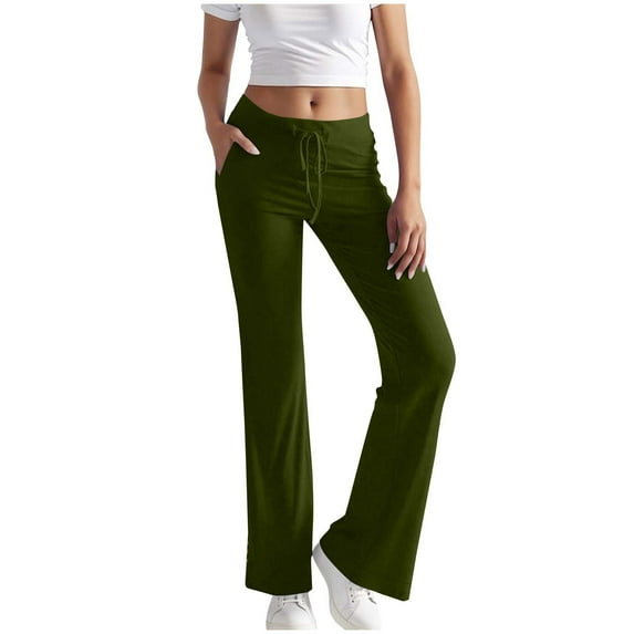 AINIYS Women Casual Elastic Waist Wide Leg Pants with Side Pockets Stylish Open Hem Comfortable Breathable Athletic Trousers for Daily Wear and Workout Activities Army Green L