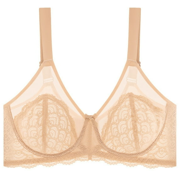 AINIYS Women Enchante Full Coverage Lace Bra Embroidered Lace Underwire Bra Plus Size Lifting Bras Comfort Bralette Beige XXL