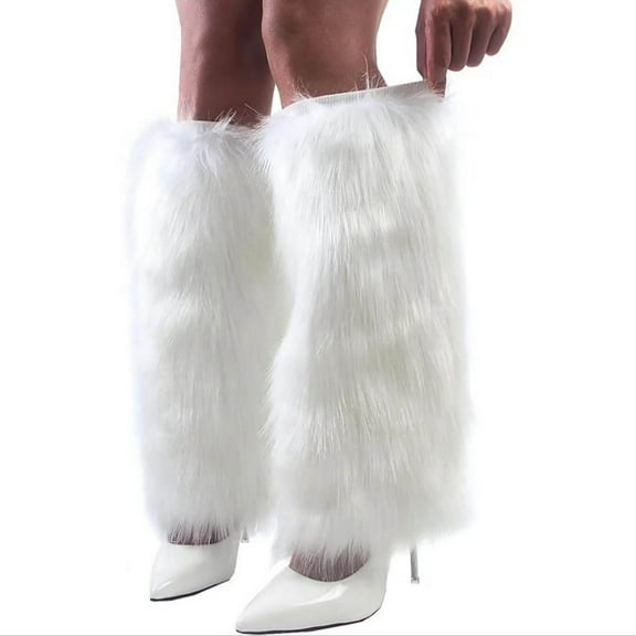 AINIYS Women Faux Fur Leg Warmers Long Furry Leg Foot Boot Cuffs Girls Winter Boot Socks White L