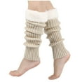 thumbnail image 1 of AINIYS Women Knit Leg Warmers Lamb Wool Ribbed Striped Leg Warmer Fleece Plush Trim Long Boot Socks Beige Free Size, 1 of 2