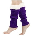 thumbnail image 1 of AINIYS Women Knit Leg Warmers Lamb Wool Ribbed Striped Leg Warmer Fleece Plush Trim Long Boot Socks Purple Free Size, 1 of 2